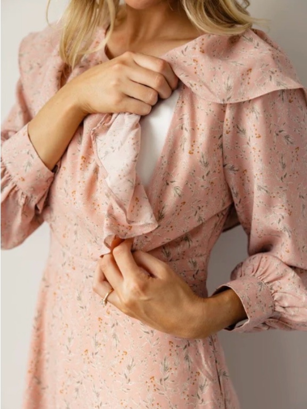 ROOLEE Nursing Friendly Pink Floral Ruffle Midi Dress XL Post Partum Feminine